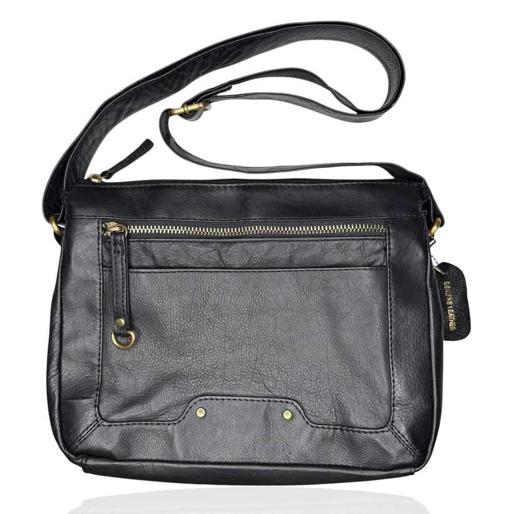 Great American Leather Works 100% Leather Crossbody Shoulder‎ Bag Purse Black